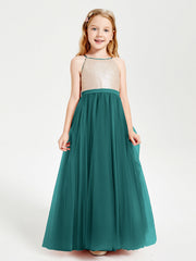 Abito Damigella Junior Lungo Top Con Paillettes Gonna In Tulle Pavone