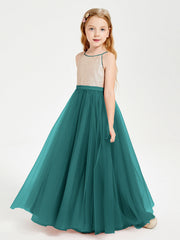 Abito Damigella Junior Lungo Top Con Paillettes Gonna In Tulle Pavone