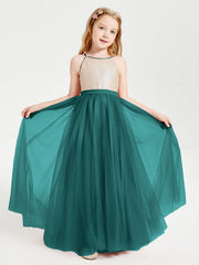 Abito Damigella Junior Lungo Top Con Paillettes Gonna In Tulle Pavone