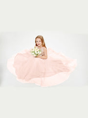 Abito Damigella Junior Lungo Top Con Paillettes Gonna In Tulle Rosa Perlato