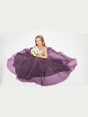 Abito Damigella Junior Lungo Top Con Paillettes Gonna In Tulle Prugna