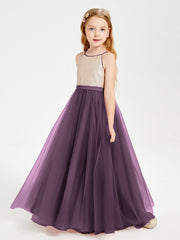 Abito Damigella Junior Lungo Top Con Paillettes Gonna In Tulle Prugna