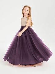 Abito Damigella Junior Lungo Top Con Paillettes Gonna In Tulle Prugna