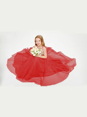 Abito Damigella Junior Lungo Top Con Paillettes Gonna In Tulle Rosso