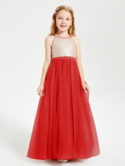Abito Damigella Junior Lungo Top Con Paillettes Gonna In Tulle Rosso