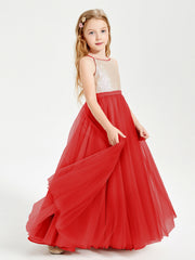 Abito Damigella Junior Lungo Top Con Paillettes Gonna In Tulle Rosso