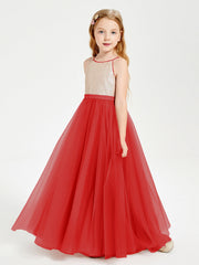 Abito Damigella Junior Lungo Top Con Paillettes Gonna In Tulle Rosso