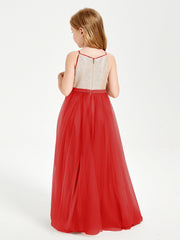 Abito Damigella Junior Lungo Top Con Paillettes Gonna In Tulle Rosso