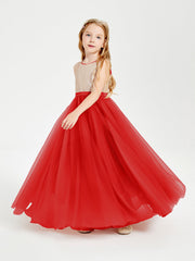 Abito Damigella Junior Lungo Top Con Paillettes Gonna In Tulle Rosso
