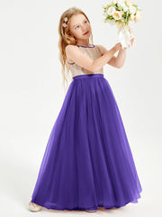 Abito Damigella Junior Lungo Top Con Paillettes Gonna In Tulle Regency