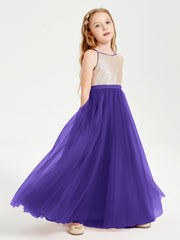 Abito Damigella Junior Lungo Top Con Paillettes Gonna In Tulle Regency