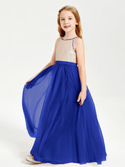 Abito Damigella Junior Lungo Top Con Paillettes Gonna In Tulle Blu Royal