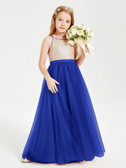 Abito Damigella Junior Lungo Top Con Paillettes Gonna In Tulle Blu Royal