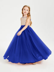 Abito Damigella Junior Lungo Top Con Paillettes Gonna In Tulle Blu Royal