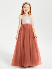 Abito Damigella Junior Lungo Top Con Paillettes Gonna In Tulle Ruggine