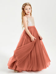 Abito Damigella Junior Lungo Top Con Paillettes Gonna In Tulle Ruggine