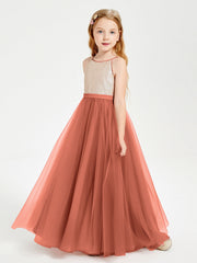 Abito Damigella Junior Lungo Top Con Paillettes Gonna In Tulle Ruggine