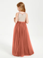 Abito Damigella Junior Lungo Top Con Paillettes Gonna In Tulle Ruggine
