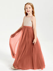Abito Damigella Junior Lungo Top Con Paillettes Gonna In Tulle Ruggine