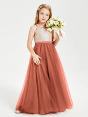 Abito Damigella Junior Lungo Top Con Paillettes Gonna In Tulle Ruggine