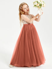 Abito Damigella Junior Lungo Top Con Paillettes Gonna In Tulle Ruggine