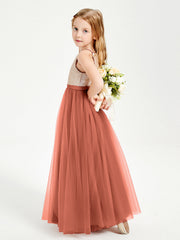 Abito Damigella Junior Lungo Top Con Paillettes Gonna In Tulle Ruggine