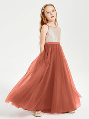 Abito Damigella Junior Lungo Top Con Paillettes Gonna In Tulle Ruggine