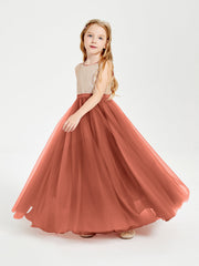 Abito Damigella Junior Lungo Top Con Paillettes Gonna In Tulle Ruggine
