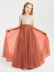 Abito Damigella Junior Lungo Top Con Paillettes Gonna In Tulle Ruggine