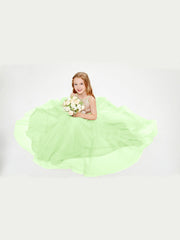 Abito Damigella Junior Lungo Top Con Paillettes Gonna In Tulle Salvia