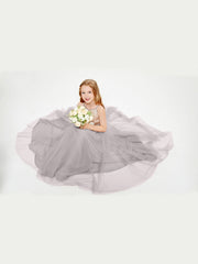 Abito Damigella Junior Lungo Top Con Paillettes Gonna In Tulle Argento