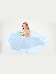 Abito Damigella Junior Lungo Top Con Paillettes Gonna In Tulle Blu Cielo