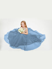 Abito Damigella Junior Lungo Top Con Paillettes Gonna In Tulle Blu Ardesia