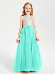 Abito Damigella Junior Lungo Top Con Paillettes Gonna In Tulle Azzurro Spa