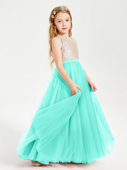 Abito Damigella Junior Lungo Top Con Paillettes Gonna In Tulle Azzurro Spa