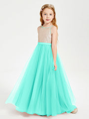Abito Damigella Junior Lungo Top Con Paillettes Gonna In Tulle Azzurro Spa