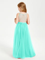 Abito Damigella Junior Lungo Top Con Paillettes Gonna In Tulle Azzurro Spa