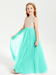 Abito Damigella Junior Lungo Top Con Paillettes Gonna In Tulle Azzurro Spa
