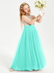 Abito Damigella Junior Lungo Top Con Paillettes Gonna In Tulle Azzurro Spa