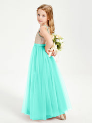 Abito Damigella Junior Lungo Top Con Paillettes Gonna In Tulle Azzurro Spa