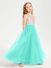 Abito Damigella Junior Lungo Top Con Paillettes Gonna In Tulle Azzurro Spa