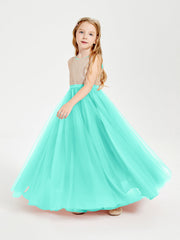 Abito Damigella Junior Lungo Top Con Paillettes Gonna In Tulle Azzurro Spa