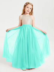 Abito Damigella Junior Lungo Top Con Paillettes Gonna In Tulle Azzurro Spa