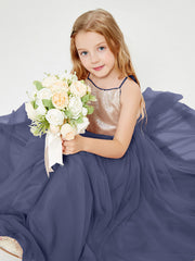 Abito Damigella Junior Lungo Top Con Paillettes Gonna In Tulle Tempesta