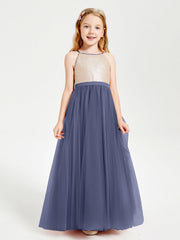 Abito Damigella Junior Lungo Top Con Paillettes Gonna In Tulle Tempesta