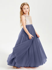 Abito Damigella Junior Lungo Top Con Paillettes Gonna In Tulle Tempesta