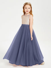 Abito Damigella Junior Lungo Top Con Paillettes Gonna In Tulle Tempesta