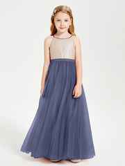 Abito Damigella Junior Lungo Top Con Paillettes Gonna In Tulle Tempesta