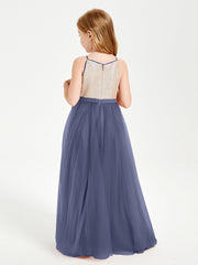 Abito Damigella Junior Lungo Top Con Paillettes Gonna In Tulle Tempesta