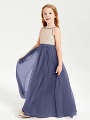 Abito Damigella Junior Lungo Top Con Paillettes Gonna In Tulle Tempesta